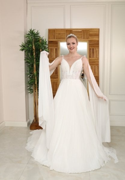 DOVE - DRAPE YAKA DETAYLI HELEN FORM GELİNLİK