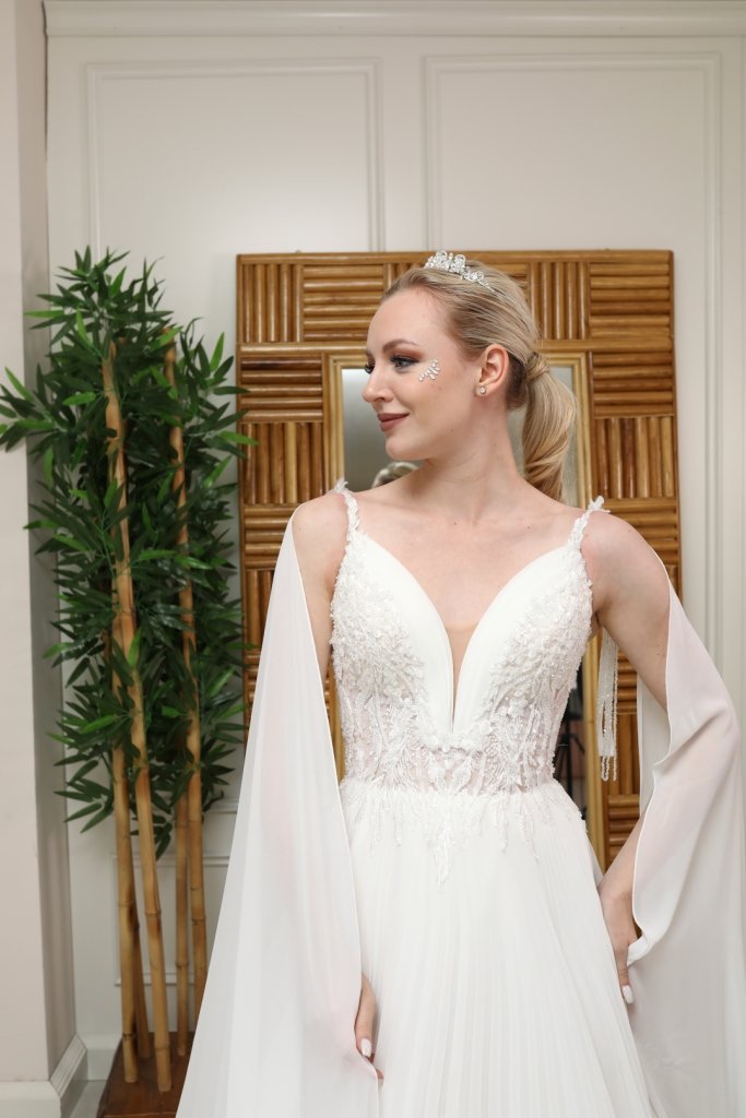 DOVE - DRAPE YAKA DETAYLI HELEN FORM GELİNLİK