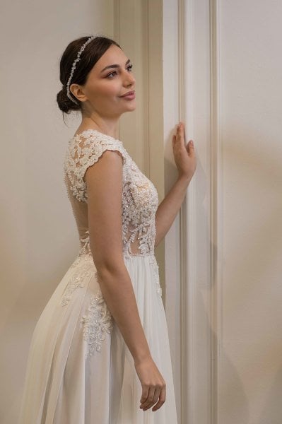 PEARL - BİSİKLET YAKA HELEN GELİNLİK