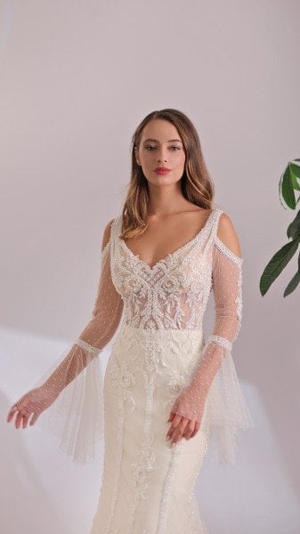 ALINA - UZUN KOLLU BALIK FORM GELİNLİK
