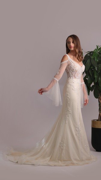 ALINA - UZUN KOLLU BALIK FORM GELİNLİK