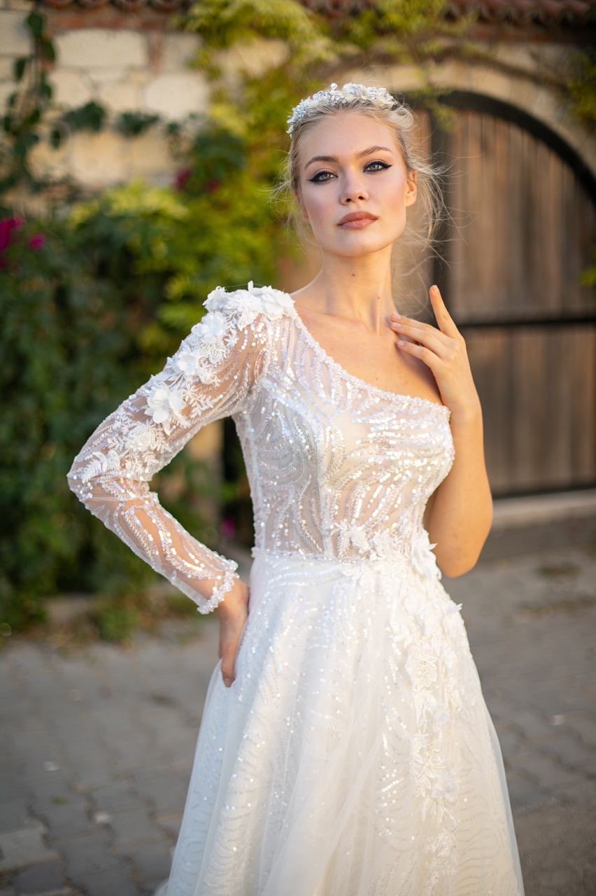 PERLA - TEK KOL HELEN FORM GELİNLİK