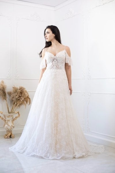 ROMANTİK KOL DETAYLI HELEN GELİNLİK